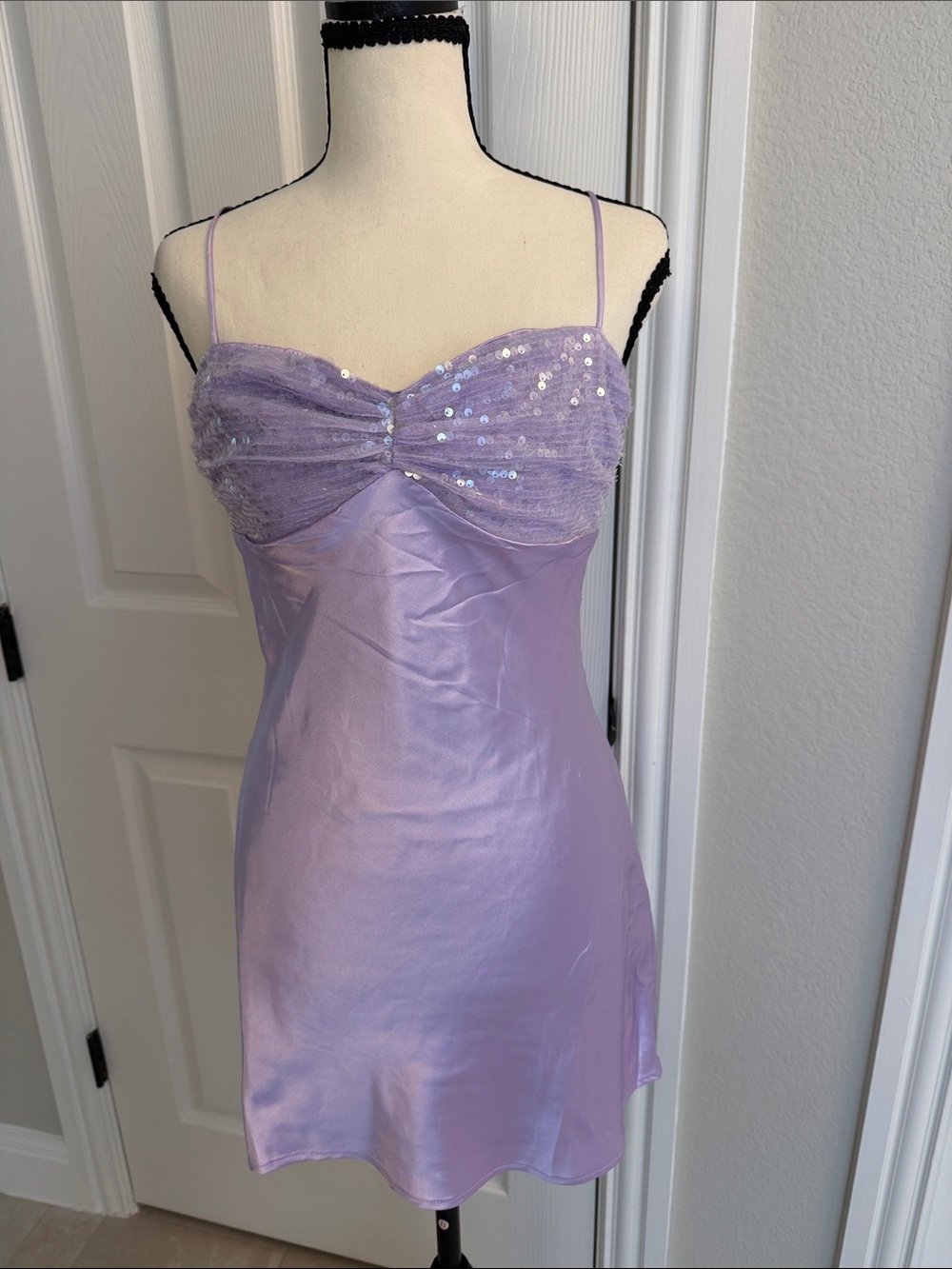 Lilac Sequin Satin Mini Dress NWT Size